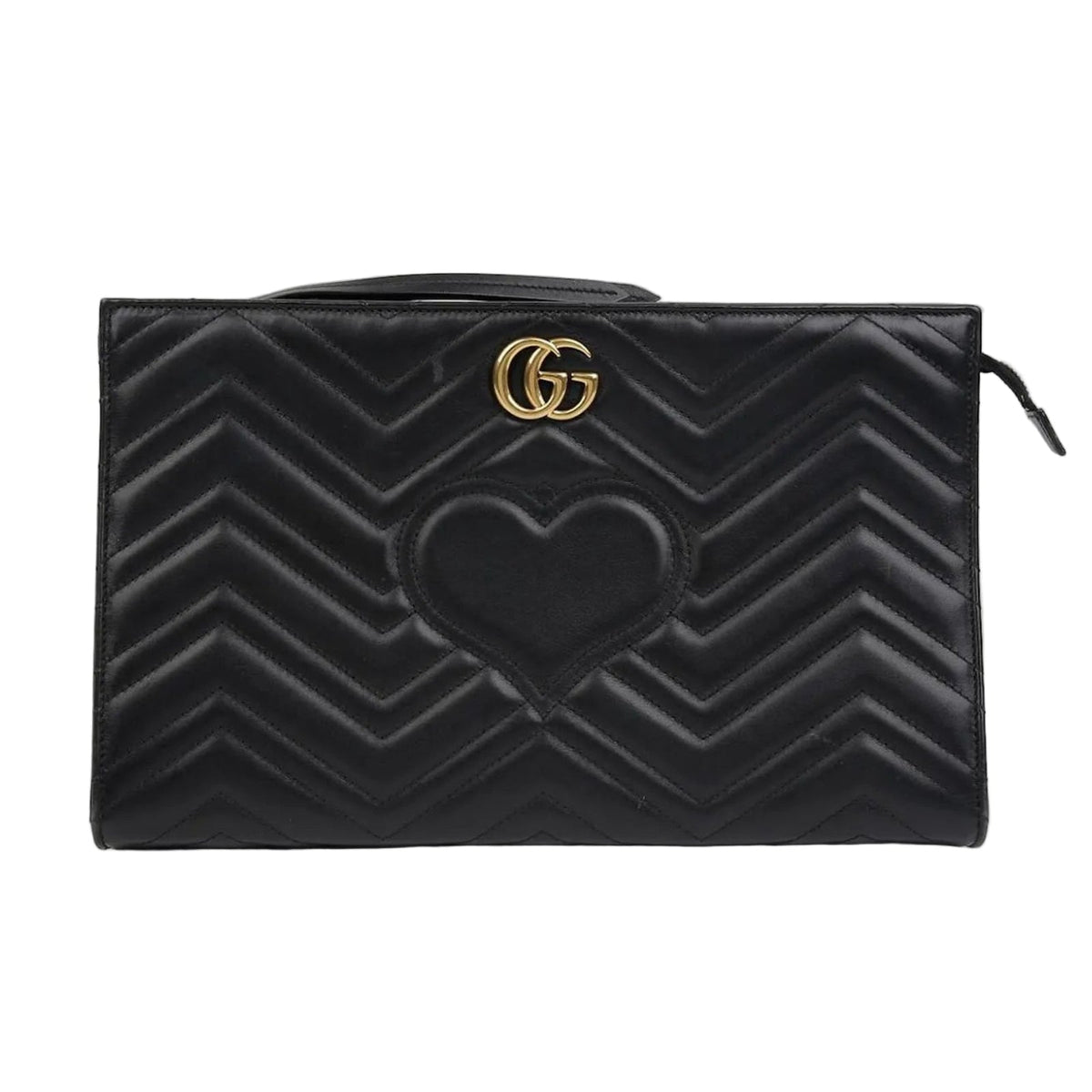 Gucci GG Marmont Matelassé Heart Clutch Pouch– Black