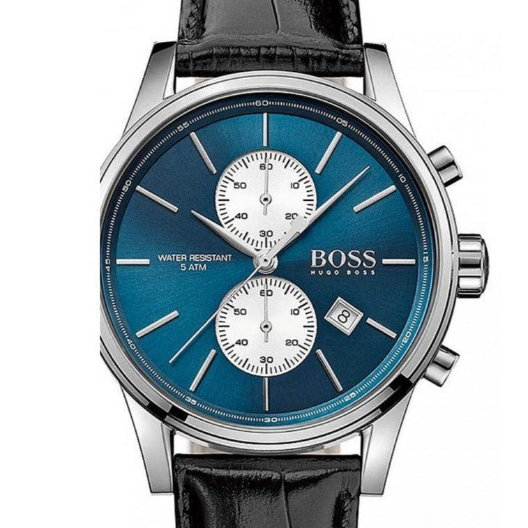 Hugo Boss Jet Chronograph Blue Dial Black Leather Strap Watch for Men - 1513283