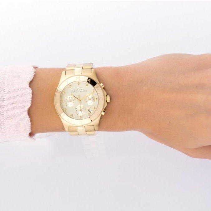 Marc Jacobs Blade Chronograph Gold Dial Gold Steel Strap Watch for Women - MBM3101