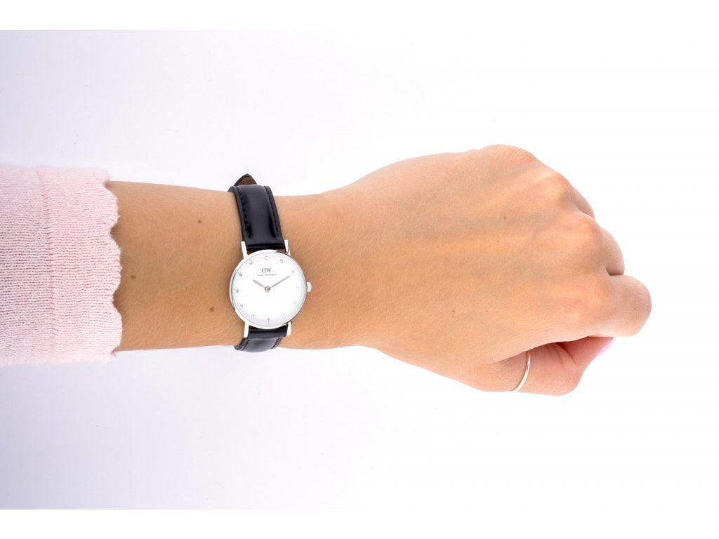 Daniel Wellington Classy Sheffield White Dial Black Leather Strap Watch For Women - DW00100068