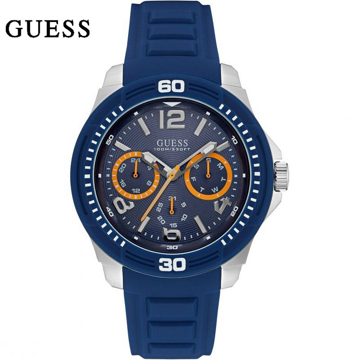 Guess Trade Blue Dial Blue Silicone Strap Watch for Men - W0967G2