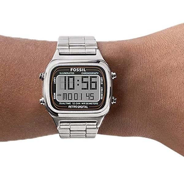 Fossil Retro Digital Silver Dial Silver Steel Strap Watch for Men - FS5844