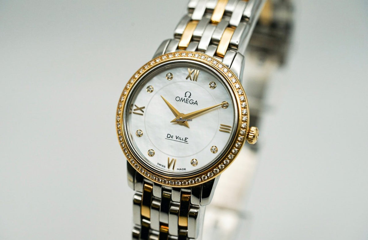 Omega De Ville Prestige Quartz Diamonds Mother of Pearl Dial Two Tone Steel Strap Watch for Women - 424.25.27.60.55.001