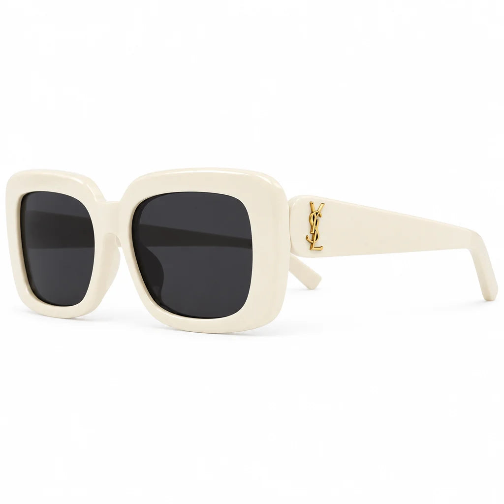 Saint Laurent SL M130 Women Pillowed Rectangular Ivory / White Sunglasses