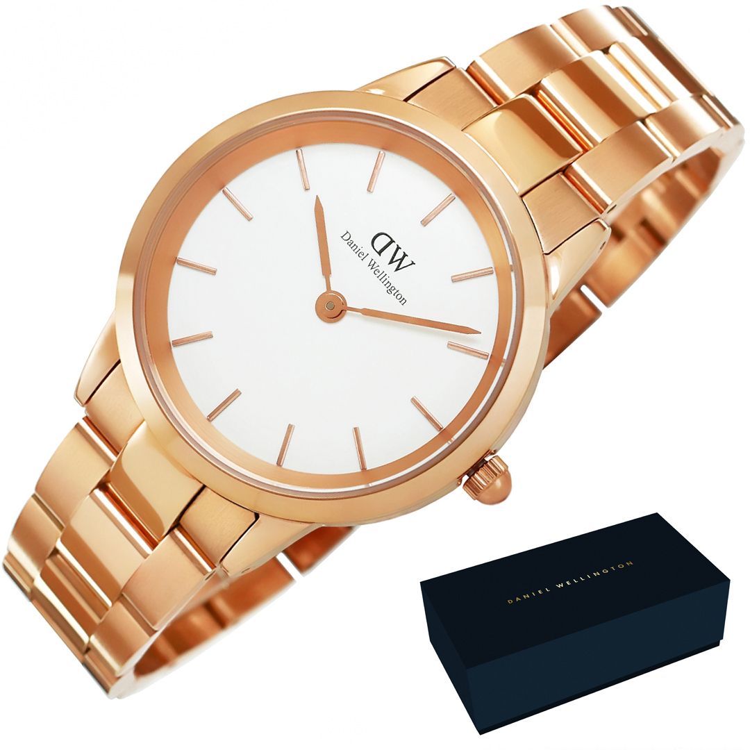 Daniel Wellington Iconic Link White Dial Rose Gold Steel Strap Watch For Women - DW00100209
