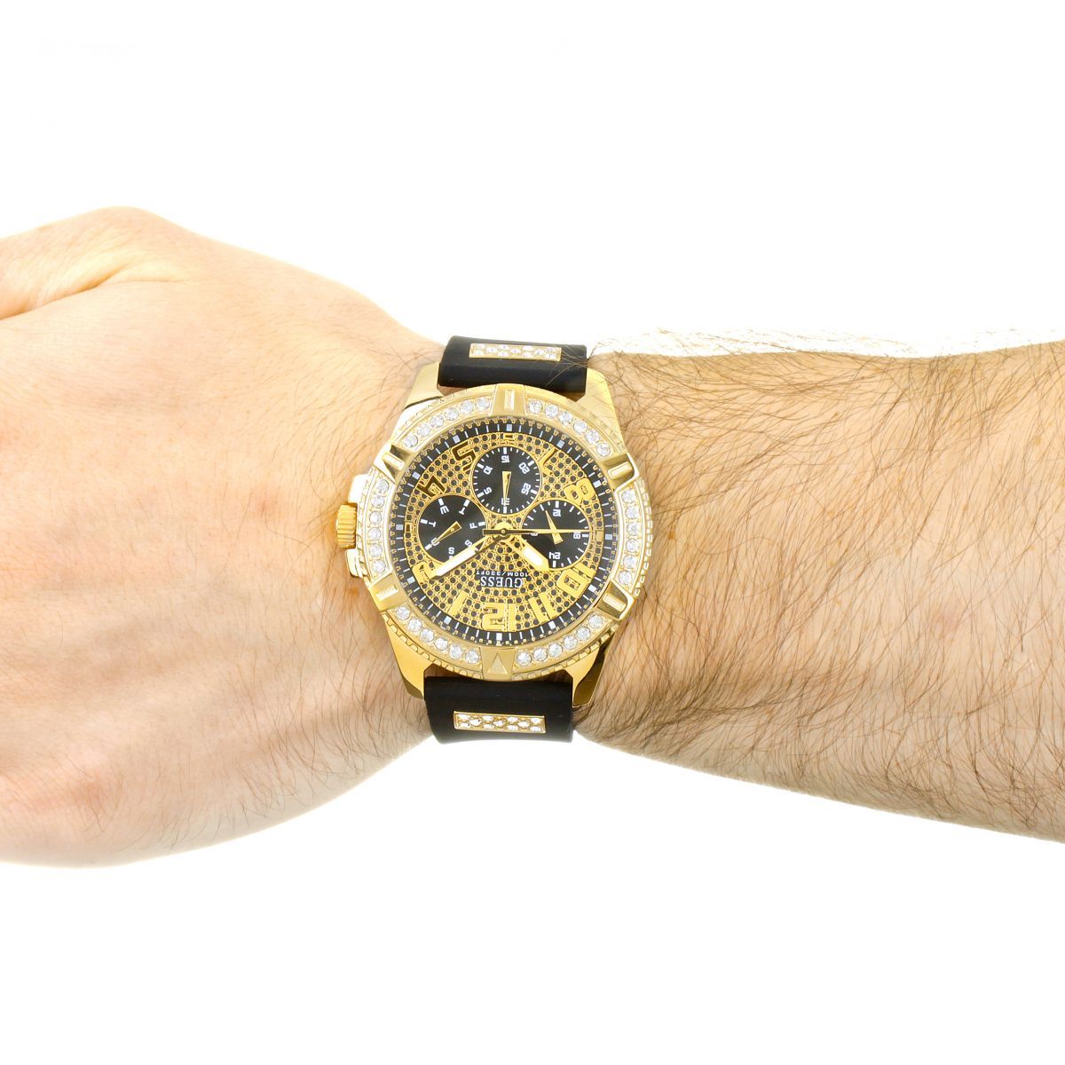 Guess Frontier Crystals Black Dial Black Silicone Strap Watch For Men - W1132G1