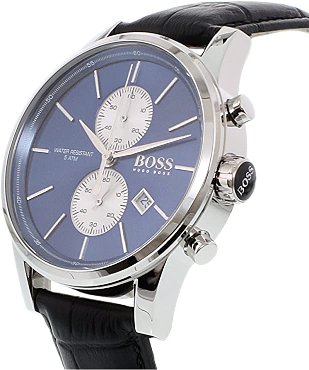 Hugo Boss Jet Chronograph Blue Dial Black Leather Strap Watch for Men - 1513283