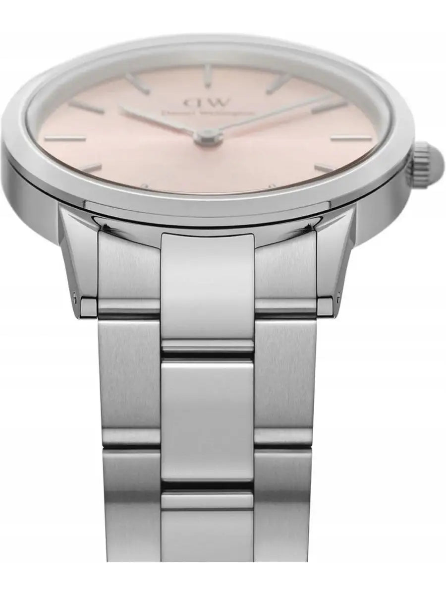 Daniel Wellington Iconic Link Pink Dial Silver Steel Strap Watch For Women - DW00100327