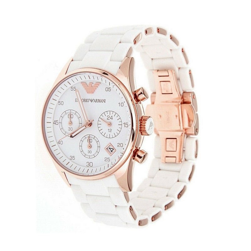 Emporio Armani Sportivo Chronograph White Dial White Rubber Strap Watch For Men - AR5919