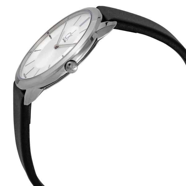 Calvin Klein Minimalist White Dial Black Leather Strap Watch for Men - K3M211C6
