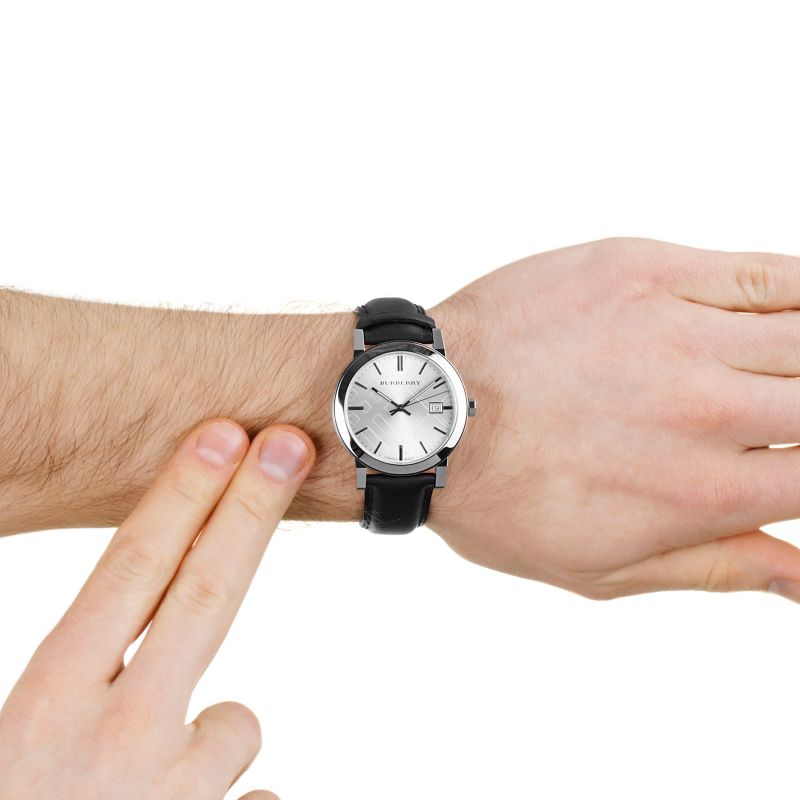 Burberry The City White Dial Black Leather Strap Watch for Men - BU9008
