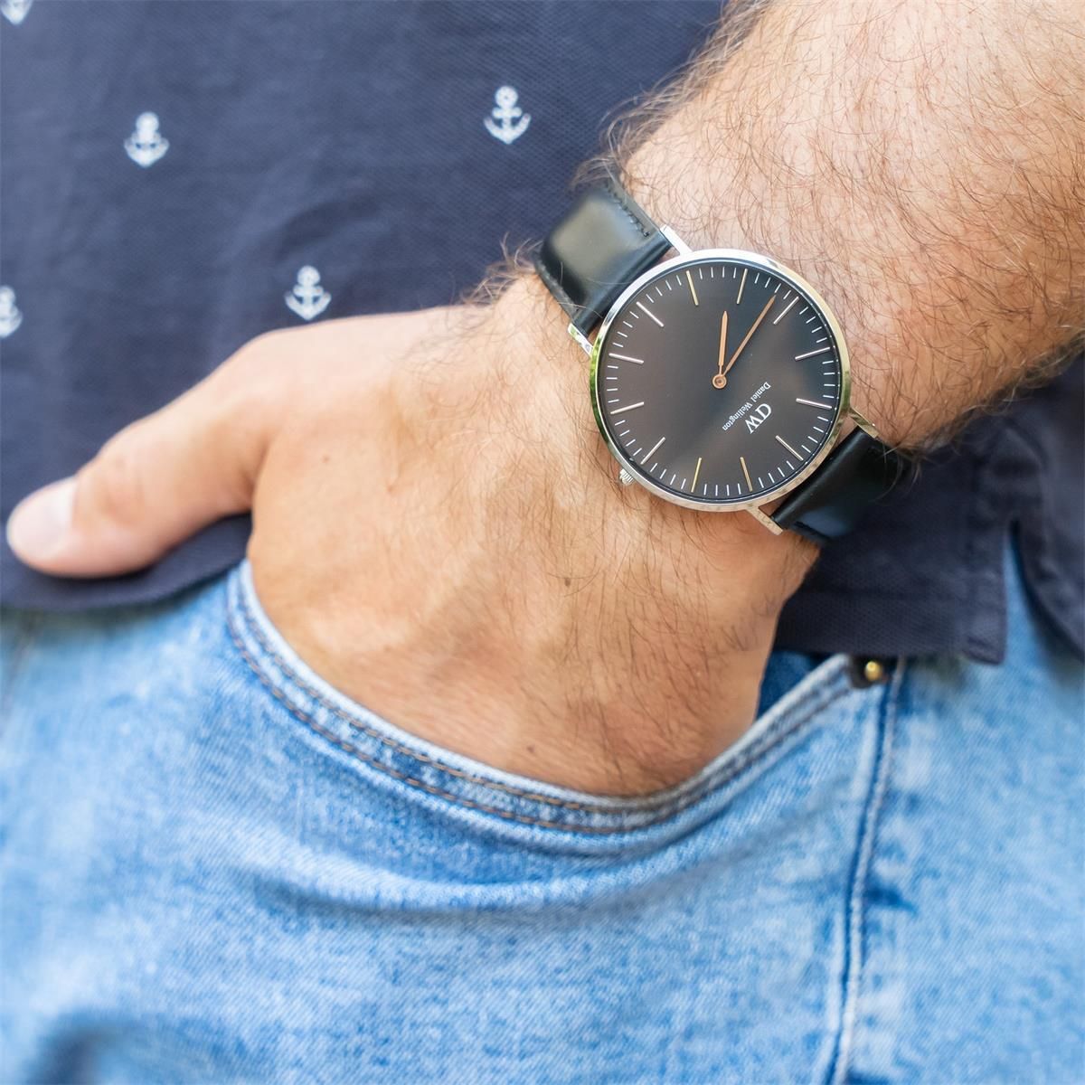 Daniel Wellington Classic Sheffield Black Dial Black Leather Strap Watch For Men - DW00100133