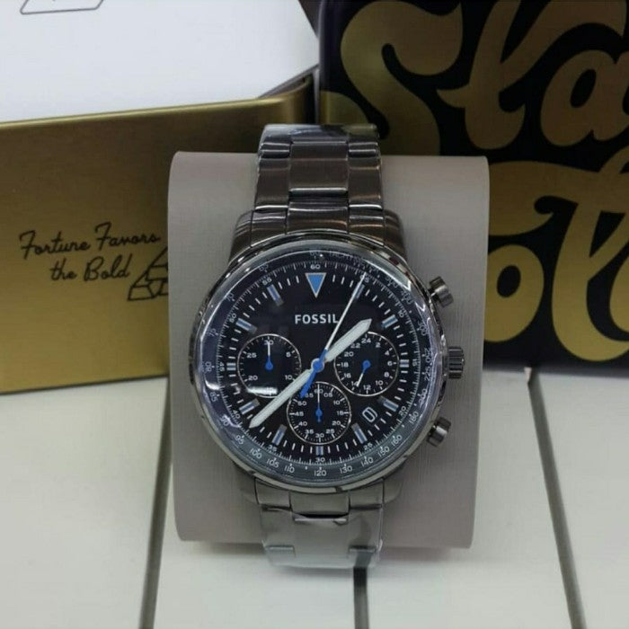 Fossil Goodwin Chrono Analog Black Dial Grey Steel Strap Watch for Men - FS5518