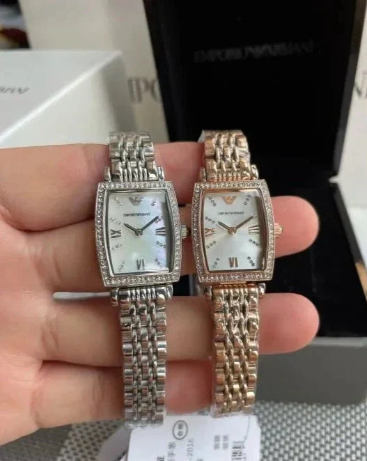 Emporio Armani Gianni T-Bar Quartz White Dial Silver Steel Strap Watch For Women - AR11405