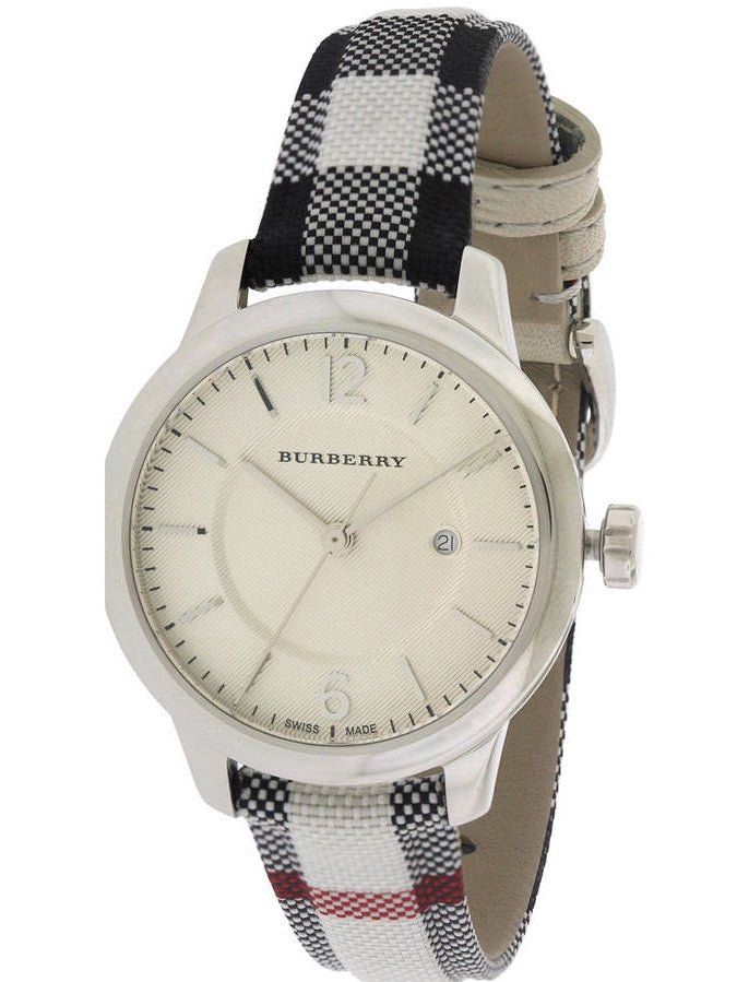 Burberry Classic Stone Silver Dial Horseberry Black Leather Strap Watch for Women - BU10103