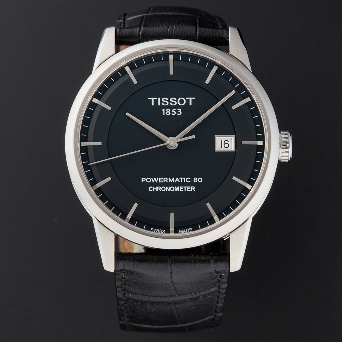 Tissot T Classic Luxury Powermatic 80 Black Dial Black Leather Strap Watch For Men - T086.408.16.051.00