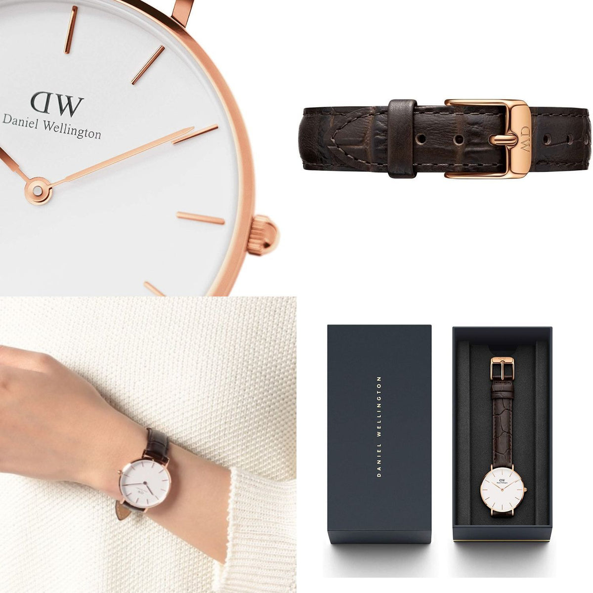 Daniel Wellington Classic Petite York White Dial Brown Leather Strap Watch For Women - DW00100176