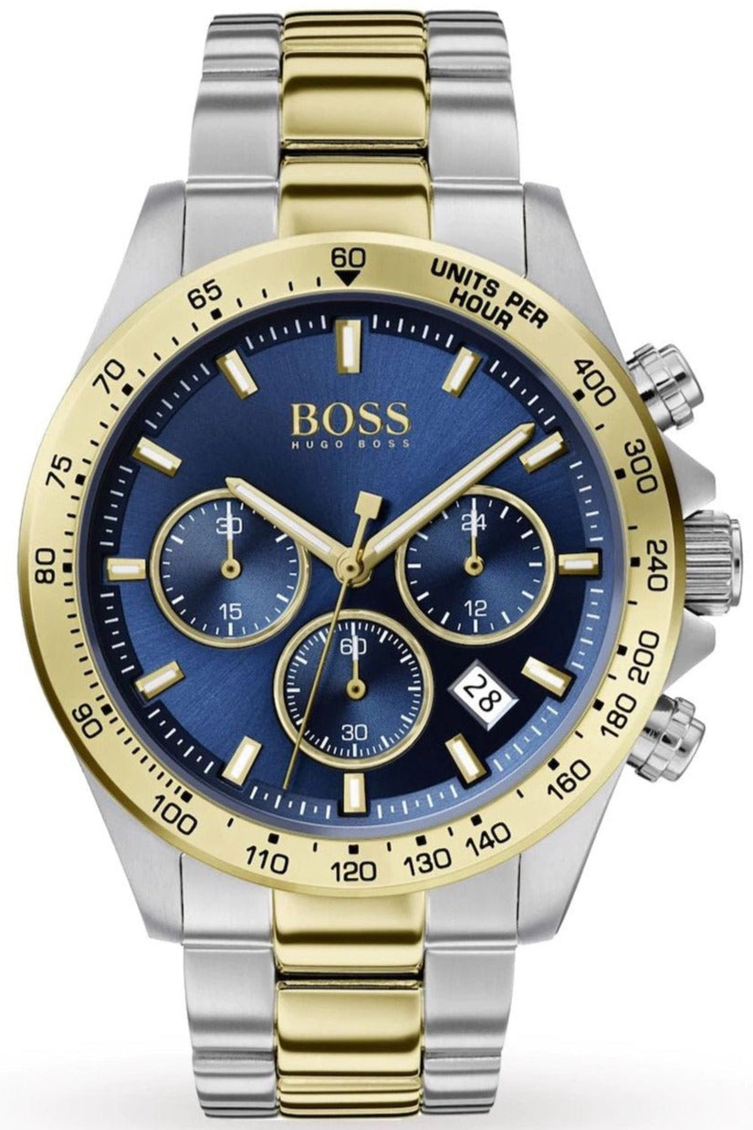 Hugo Boss Hero Chronograph Blue Dial Two Tone Steel Strap Watch for Men - 1513767