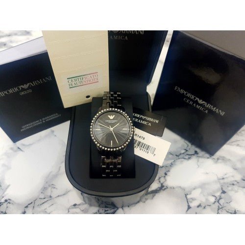 Emporio Armani Ceramica Crystals Black Dial Black Ceramic Strap Watch For Women - AR1478