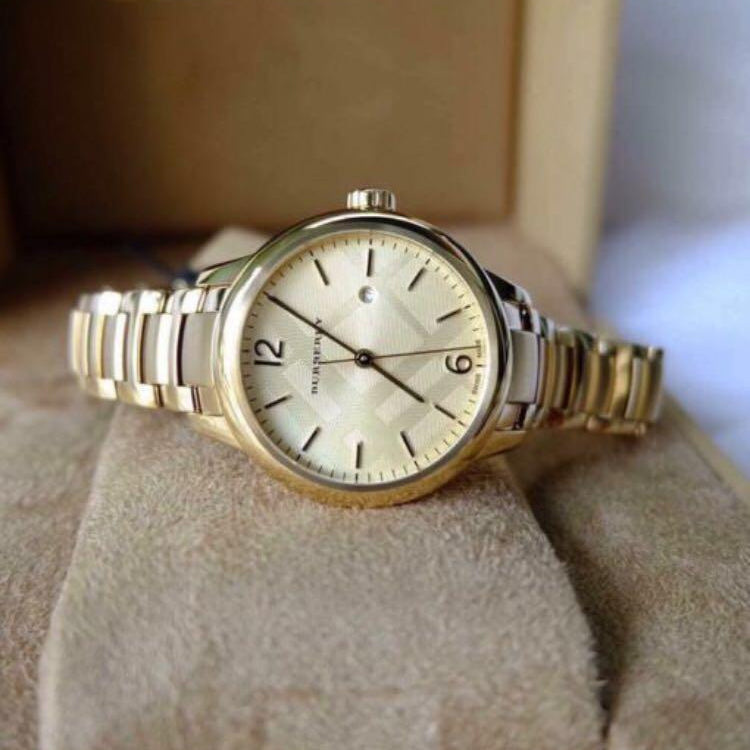 Burberry The Classic Champagne Dial Gold Steel Strap Watch for Women - BU10109
