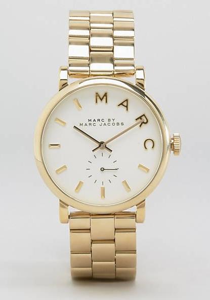 Marc Jacobs Baker White Dial Gold Steel Strap Watch for Women - MBM3243