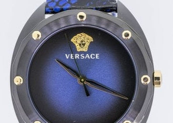 Versace Shadov Quartz Black Dial Blue Leather Strap Watch for Men - VEBM00418