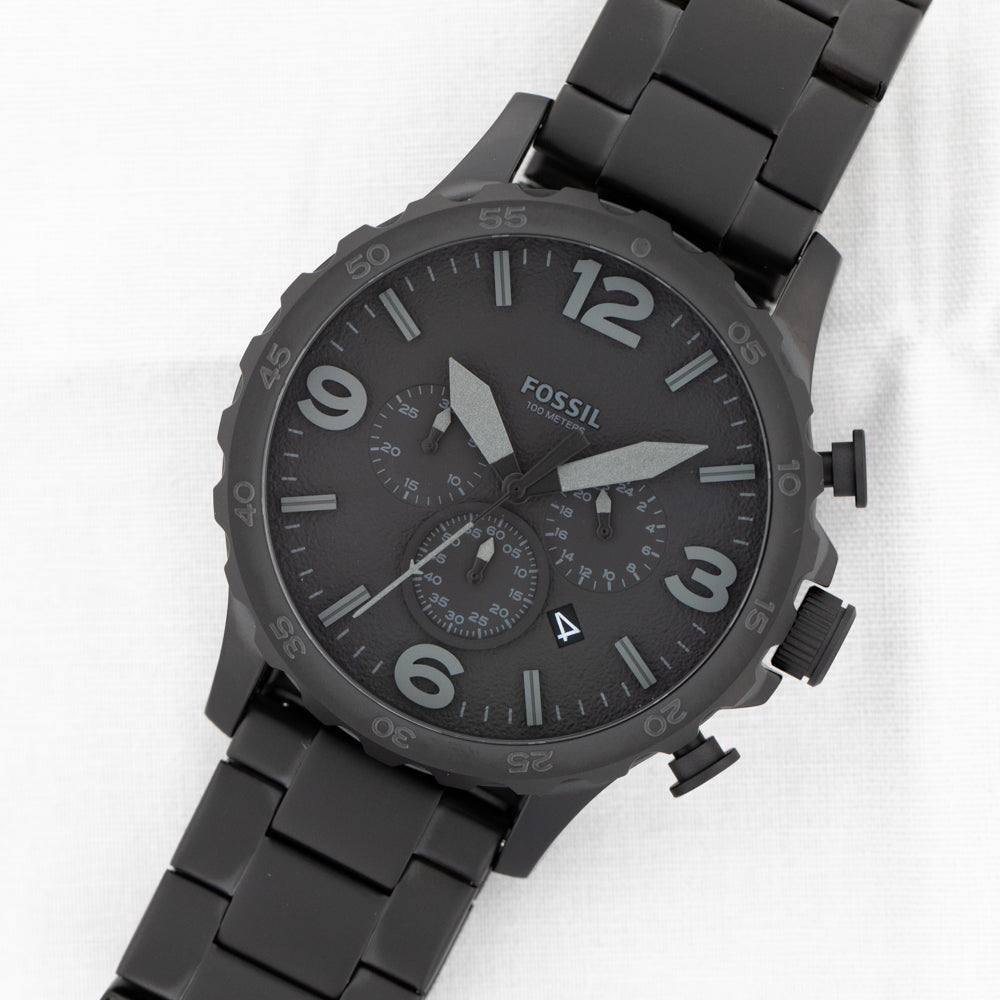 Fossil Nate Chronograph Black Dial Black Steel Strap Watch for Men - JR1401