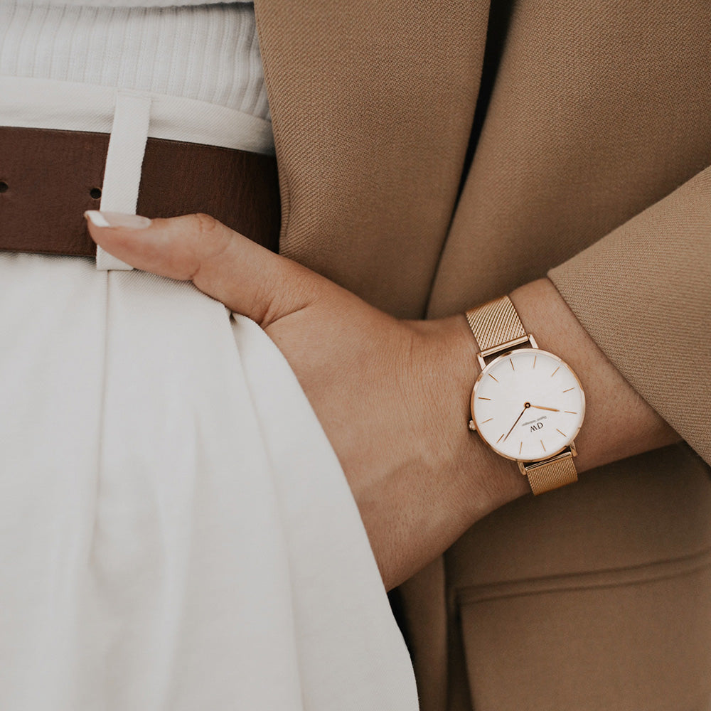 Daniel Wellington Classic Petite White Dial Rose Gold Mesh Bracelet Watch For Women - DW00100219