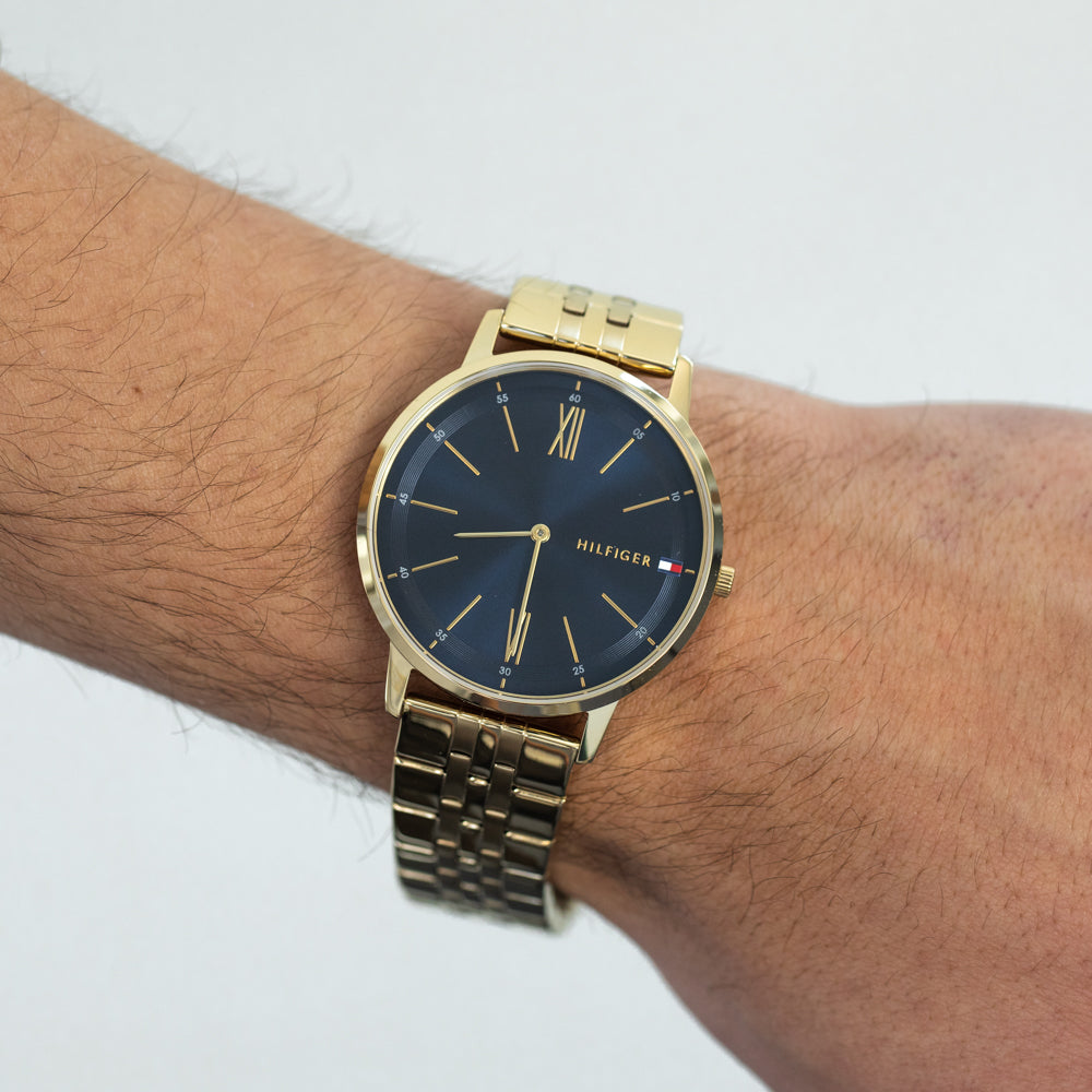 Tommy Hilfiger Daniel Chronograph Blue Dial Gold Steel Strap Watch for Men - 1710384