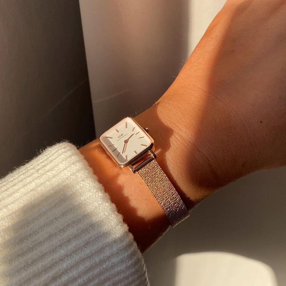 Daniel Wellington Quadro Melrose White Dial Gold Mesh Strap Watch For Women - DW00100431