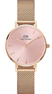 Daniel Wellington Petite Melrose Pink Dial Rose Gold Mesh Strap Watch For Women - DW00100367