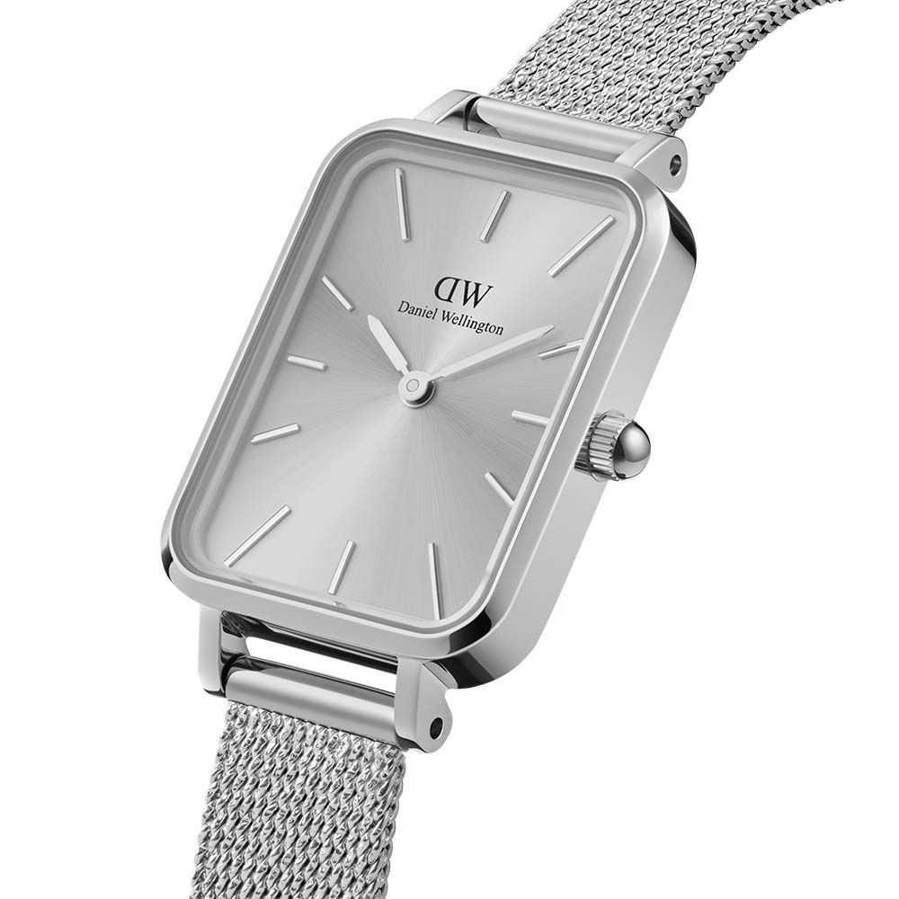 Daniel Wellington Quadro Unitone Silver Dial Silver Mesh Strap Watch For Women - DW00100486