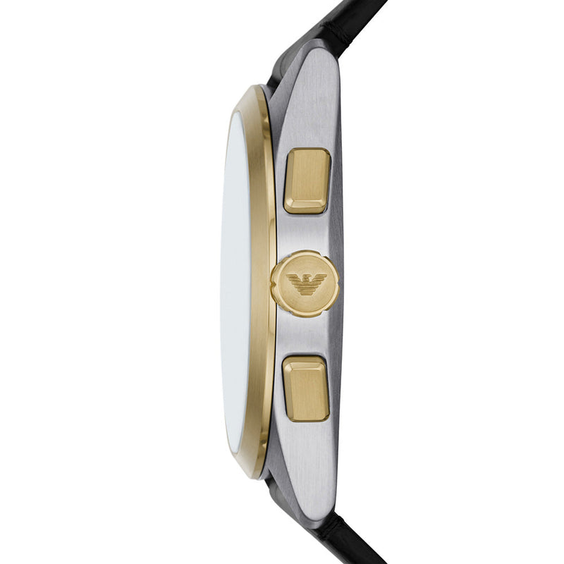 Emporio Armani Claudio Chronograph Silver Dial Black Leather Strap Watch For Men - AR11498