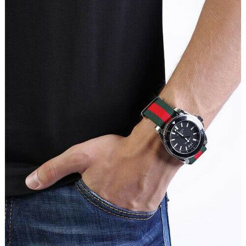 Gucci Dive Black Dial Two Tone NATO Strap Watch For Men - YA136206