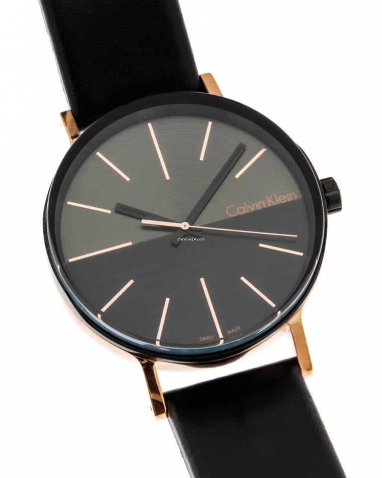 Calvin Klein Boost Black Dial Black Leather Strap Watch for Men - K7Y21TCZ