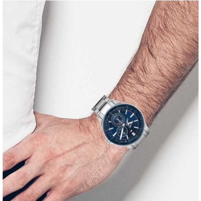 Tommy Hilfiger Austin Blue Dial Silver Steel Strap Watch for Men - 1791640