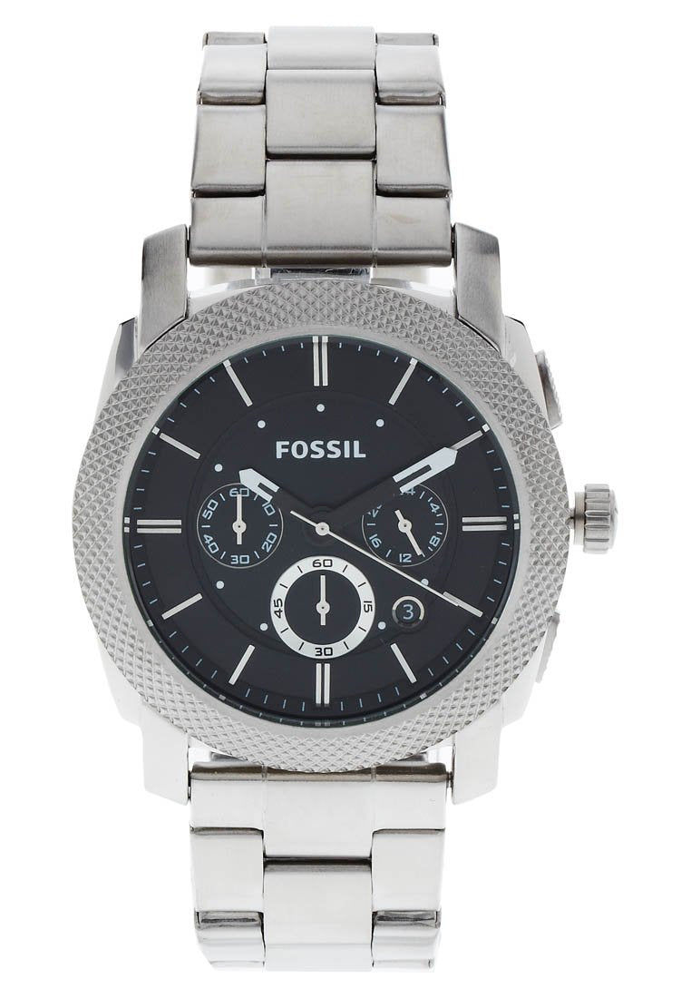 Fossil Machine Chronograph Black Dial Silver Steel Strap Watch for Men - FS4776
