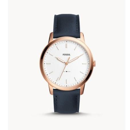 Fossil The Minimalist Slim White Dial Blue Leather Strap Watch for Men - FS5371