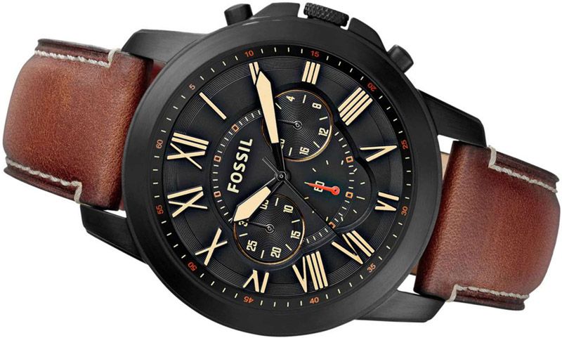Fossil Grant Chronograph Black Dial Brown Leather Strap Watch for Men - FS5241