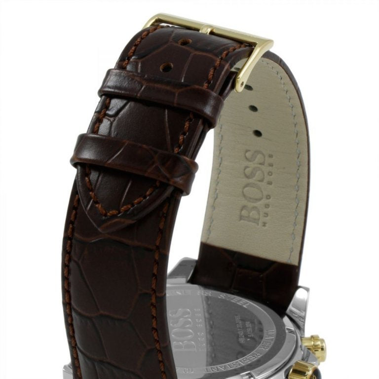 Hugo Boss Ikon Chronograph White Dial Brown Leather Strap Watch for Men - 1513174