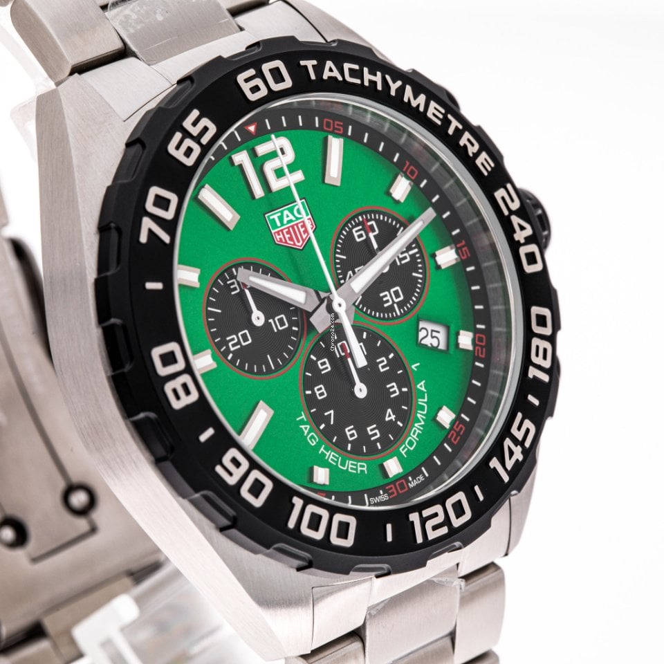 Tag Heuer Formula 1 Chronograph Green Dial Silver Steel Strap Watch for Men - CAZ101AP.BA0842