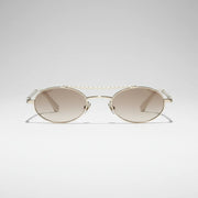 Chanel Women Oval Metal & Imitation Pearl Gold & Brown Gradient Sunglasses
