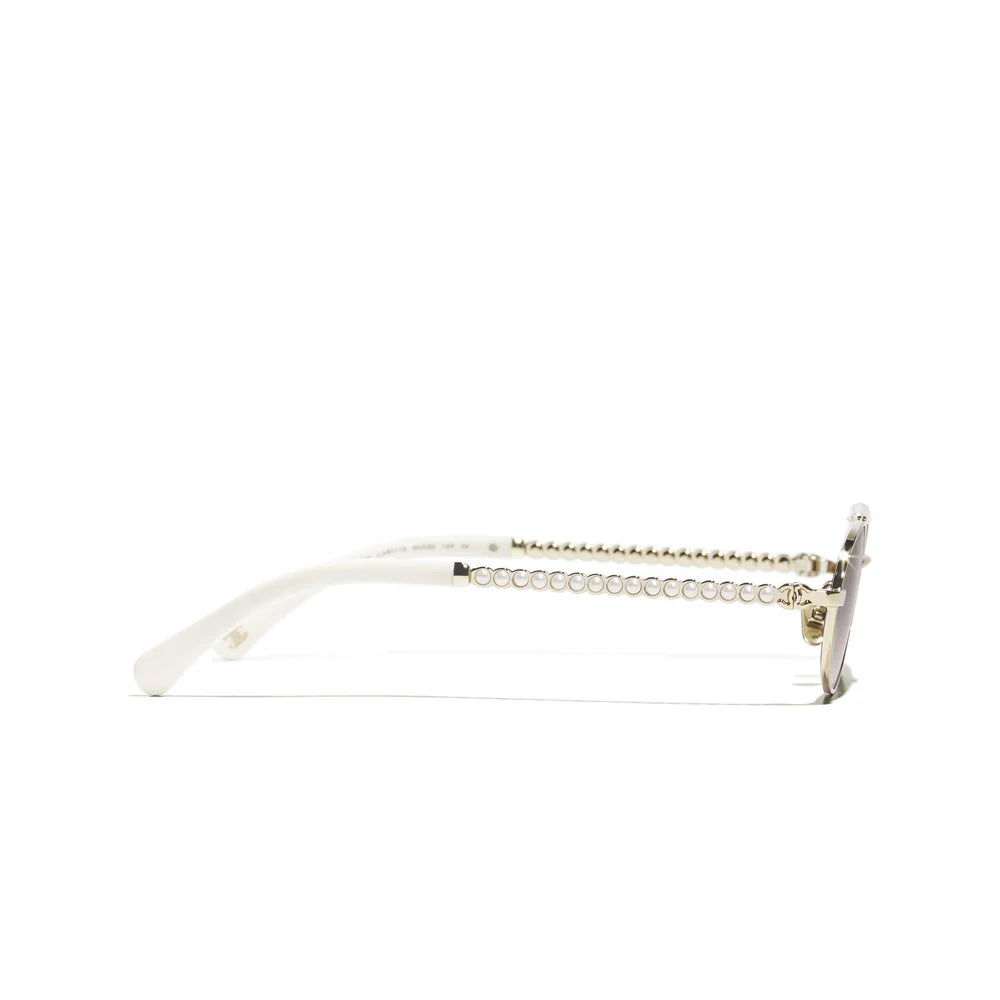 Chanel Women Oval Metal & Imitation Pearl Gold & Brown Gradient Sunglasses
