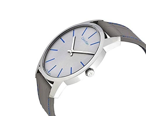 Calvin Klein City Silver Dial Grey Leather Strap Watch for Men - K2G211Q4