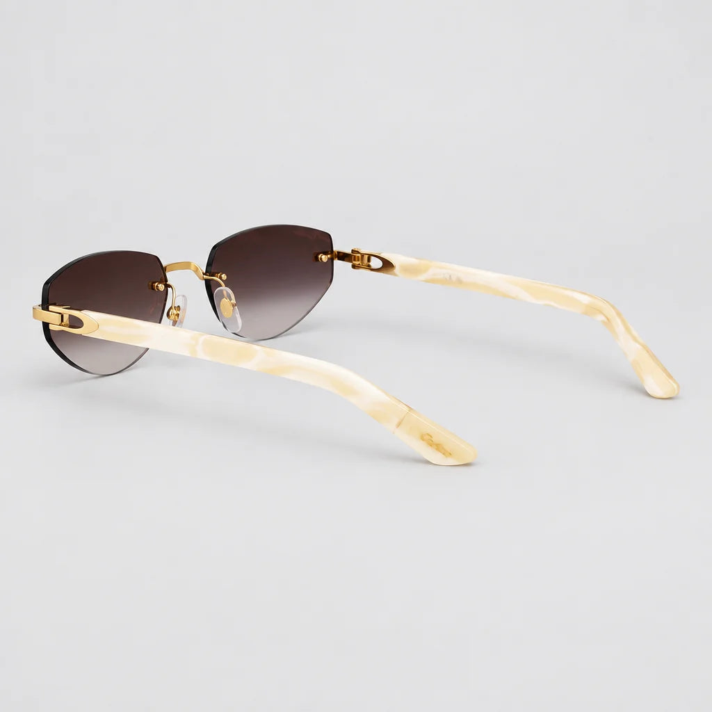 Cartier C Décor Women Rimless Geometric Frame Marble-Effect Temples Brown Sunglasses