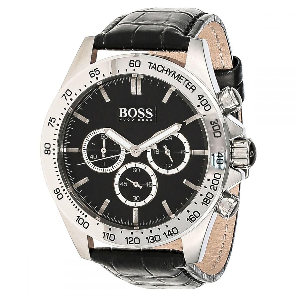 Hugo Boss Ikon Chronograph Black Dial Black Leather Strap Watch for Men - 1513178