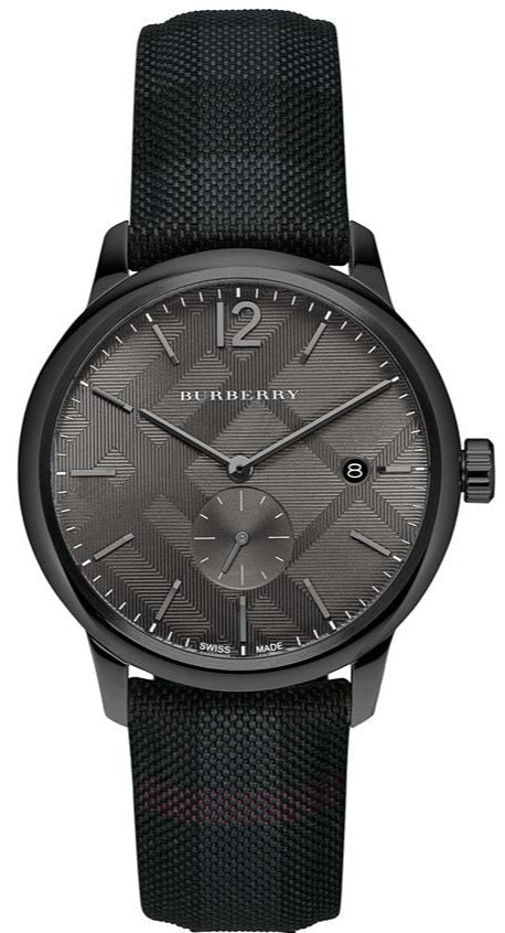 Burberry The Classic Round Horseferry Black Dial Black Leather Strap Watch for Men - BU10010