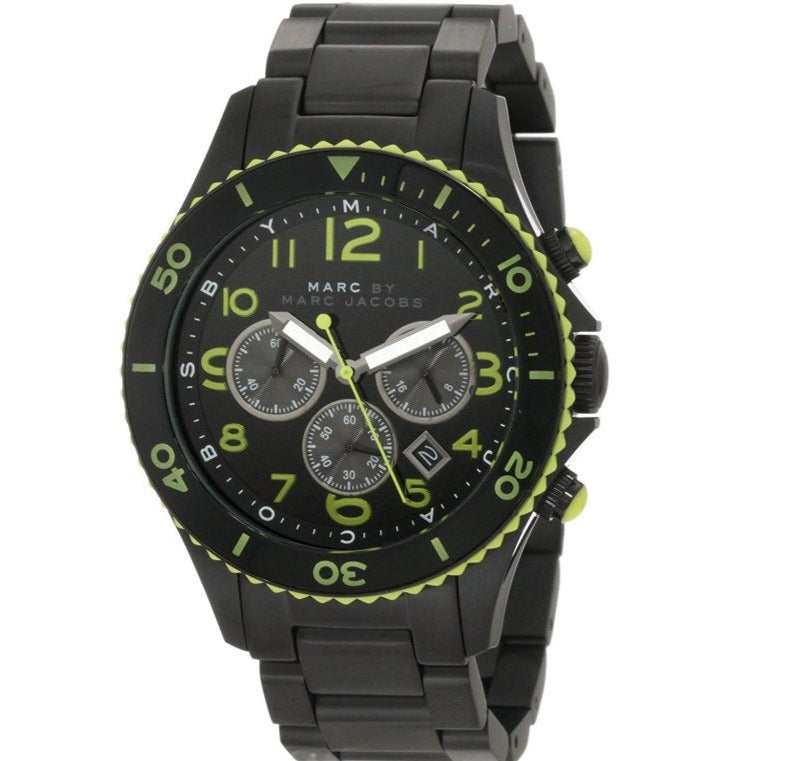Marc Jacobs Rock Chronograph Black Dial Black Steel Strap Watch for Men - MBM5026