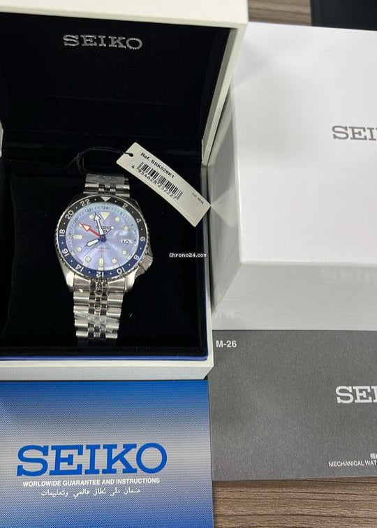 Seiko 5 Sports Automatic GMT SKX Sports Style Asia Exclusive Limited Edition Ice Blue Dial Silver Steel Strap Watch For Men - SSK029K1
