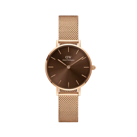 Daniel Wellington Petite Amber Brown Dial Gold Mesh Strap Watch For Women - DW00100476